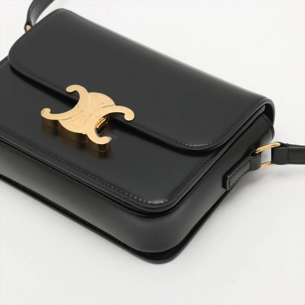 Sold out ❌Celine Triomphe Teen Leather Shoulder Bag – Black - Picture 3 of 9